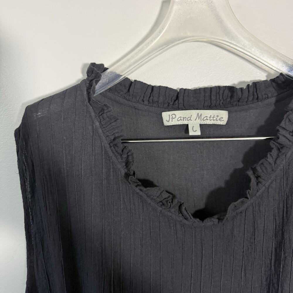 JP and Mattie Size L Lightweight Spry Dress Black Gauze Tiered Sleeveless - Picture 6 of 7